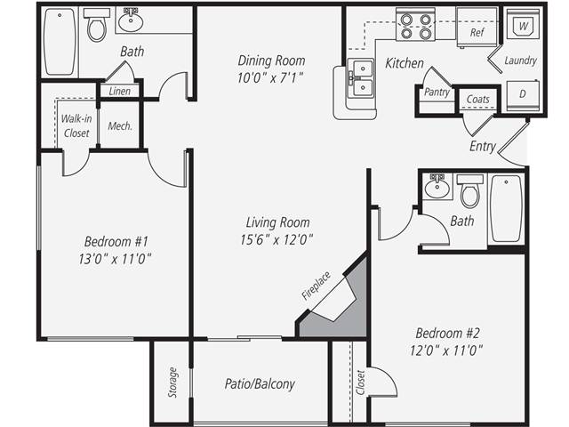 Floorplan for Apartment #21-301, 2 bedroom unit at Halstead Reston