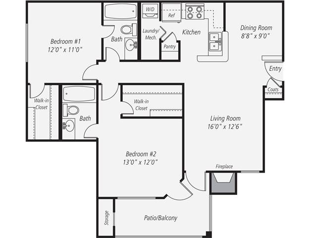 Floorplan for Apartment #23-104, 2 bedroom unit at Halstead Reston